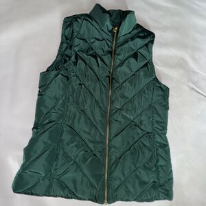 Michael Kors Women Green Quilted Puffer Vest gold-tone hardware iconic MK logo S